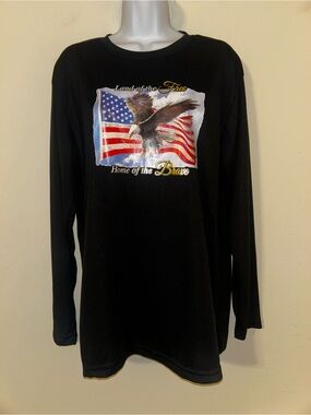 Land of the Free Home of the Brave Eagle and Flag Long-Sleeved Shirt